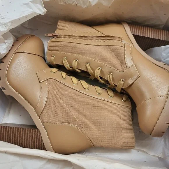 BCBGeneration Women's Brown 1-1/2" Platform Stretch Pila zip up boots Sz 7.5 NIB - Picture 8 of 8